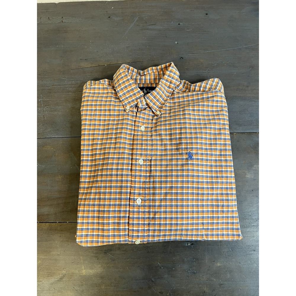 Mens Polo Ralph Lauren Classic Fit Button Up Shirt Size Large Orange & Blue Y2K